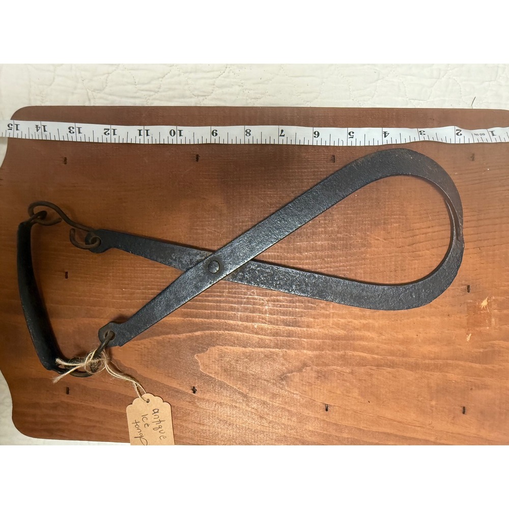 Antique Forged Iron Ice Tongs Primitive Farmhouse Industrial Tool 14.5 Inch